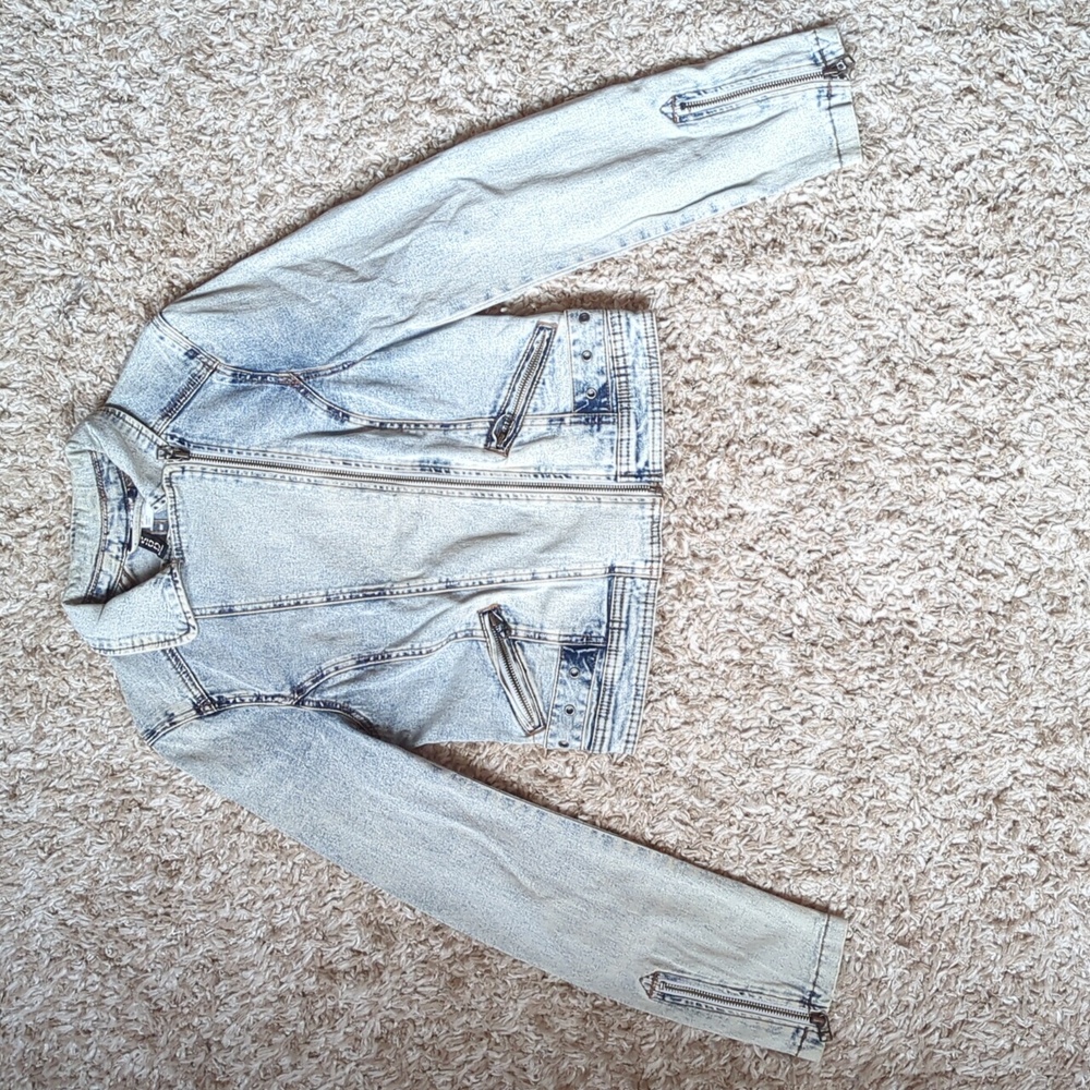 H&M DIVIDED acid was stretch denim moto jacket